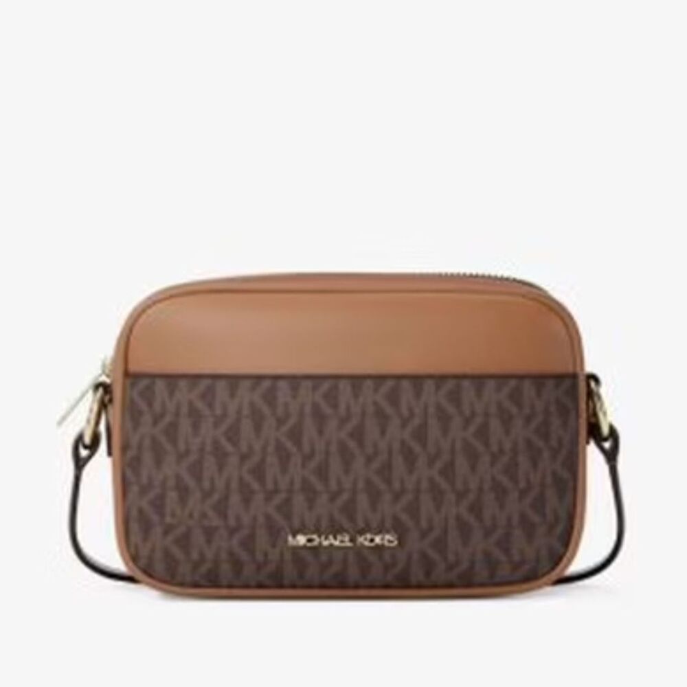 #052 - Brown Jet Set Travel Small Signature Logo Camera Crossbody Bag